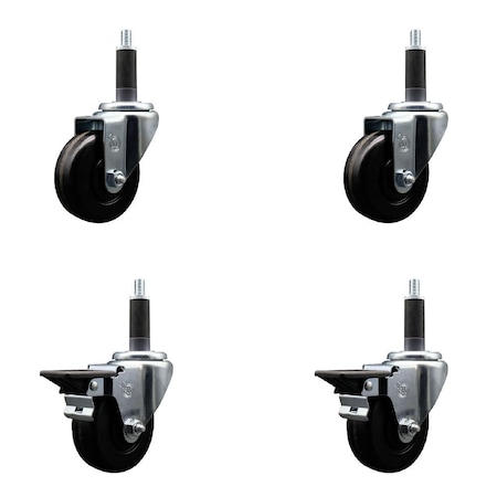 Service Caster 3.5'' Phenolic Wheel Swivel 1'' Expand Stem Caster Set 2 Brakes, 4PK SCC-EX20S3514-PHS-2-PLB-2-1